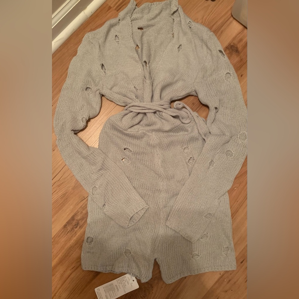 Gray Knit Romper with Belt